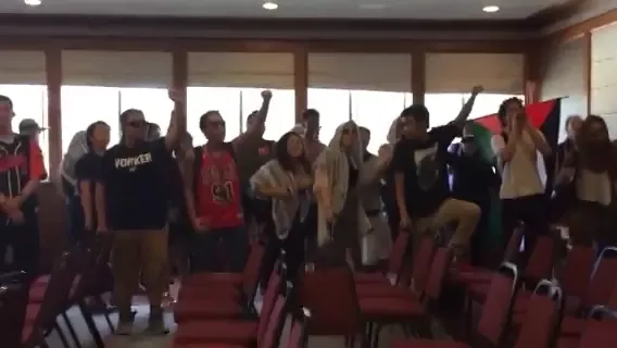 Anti-Israel Activists Disrupt Jerusalem Mayor s Speech at SFSU.mp4_#15